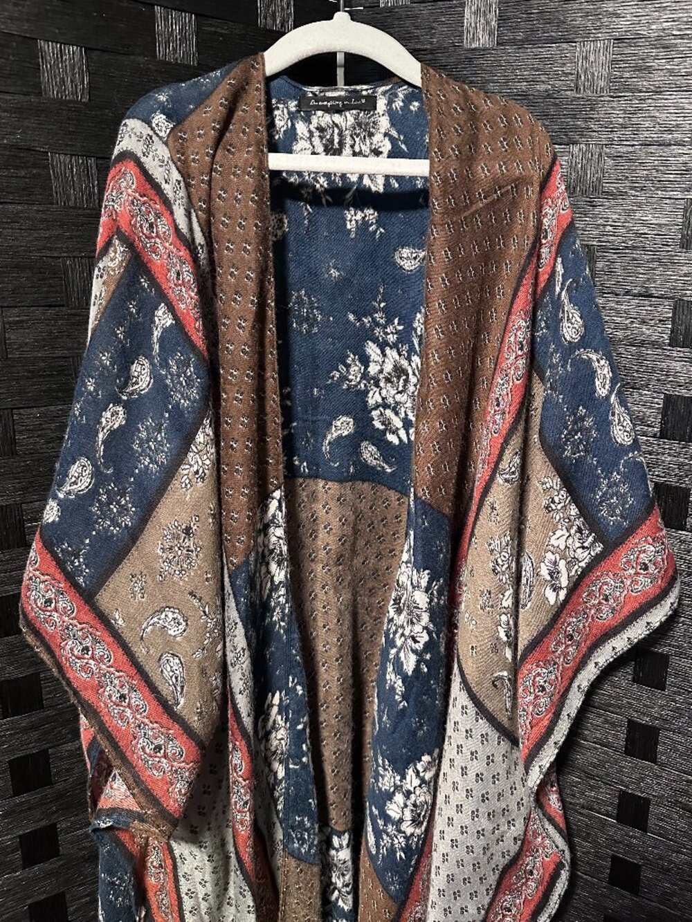 Do Everything In Love Boho Country Patchwork Kimono Semi Sheer Wrap Duster OSFO